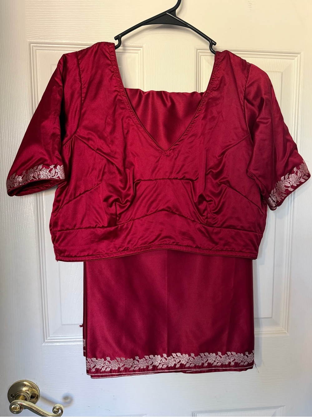 Dark Maroon Mushru silk saree set